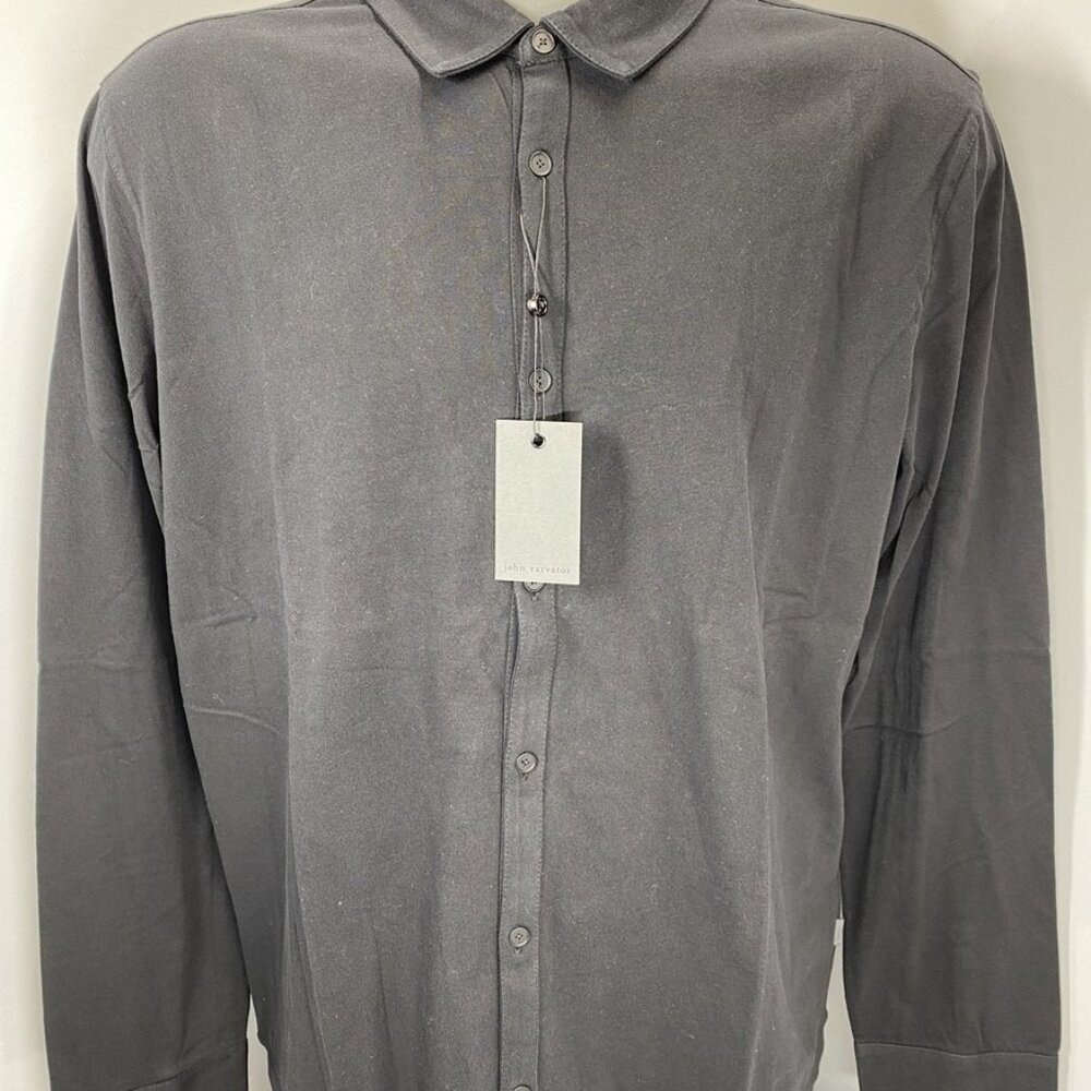 NEW JOHN VARVATOS Men's Black Organic Cotton Button-Up Shirt – Size XL